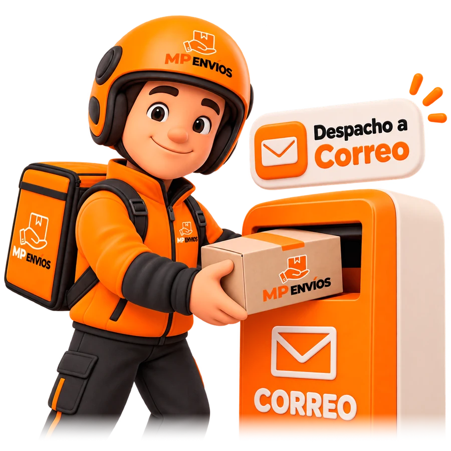 Repartidor de MP Envíos despachando un paquete en un correo